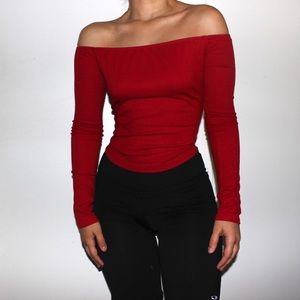 Red Rip Knit Off-the-Shoulder